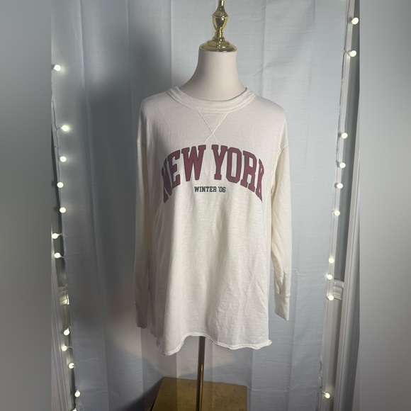 aerie Tops - Aerie Cream Long Sleeve Tee with Maroon Print